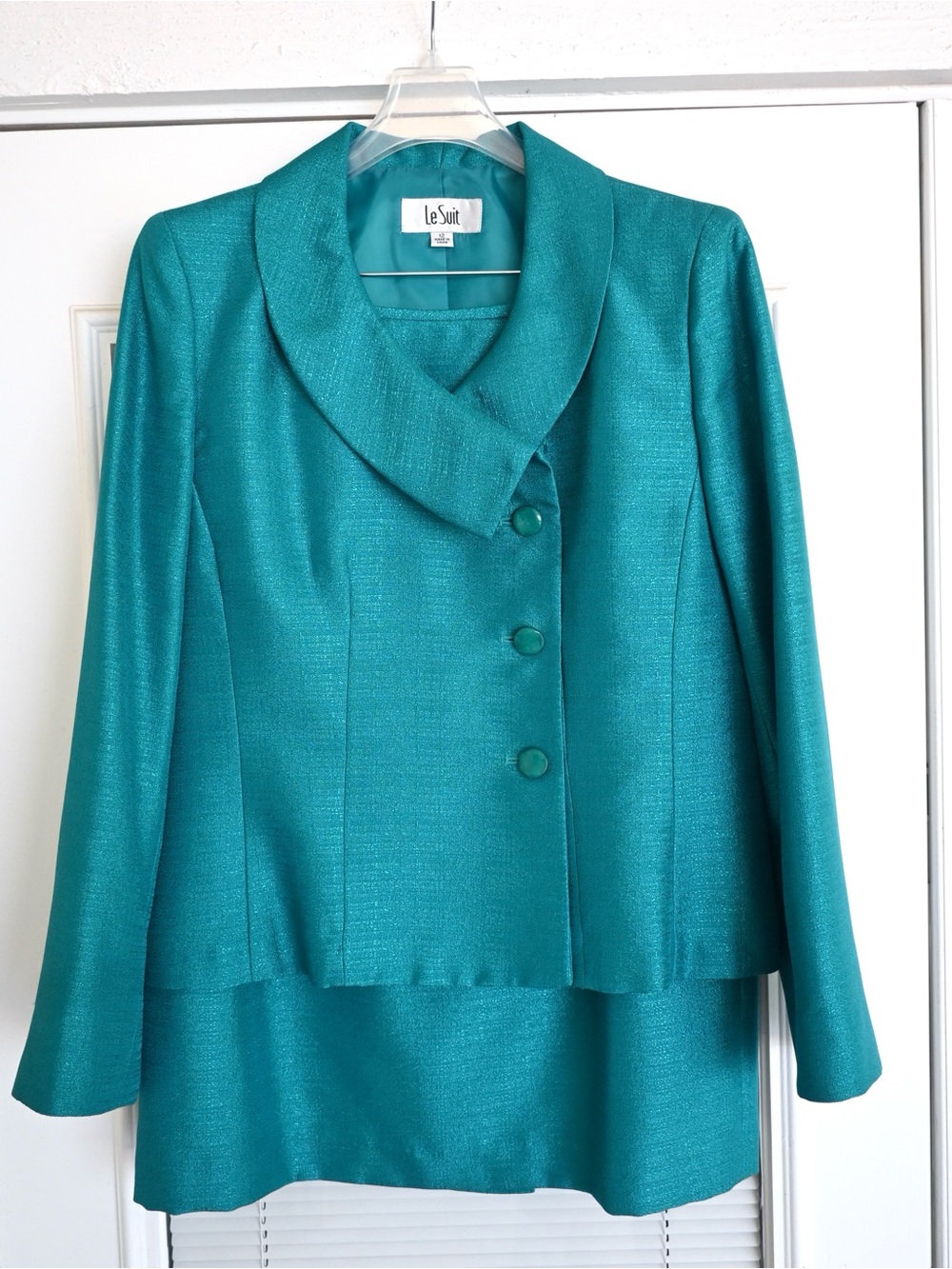 Le Suit Teal Button-Front Tailored Jacket - Picture 1 of 8